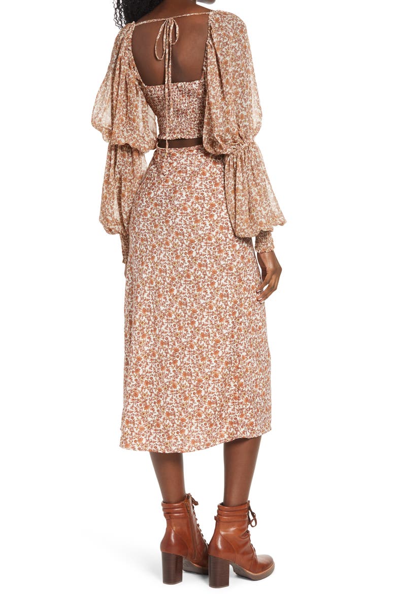 Aglow Smocked Long Sleeve Midi Dress, Alternate, color, TEA COMBO