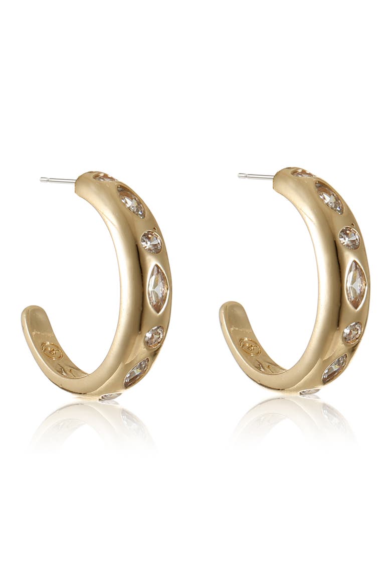 Cubic Zirconia Lined Hoop Earrings, Alternate, color, GOLD