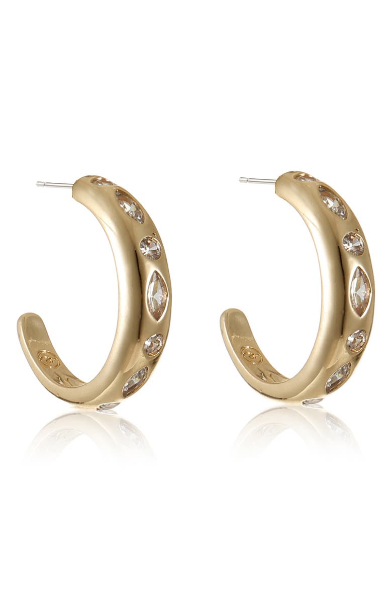 Ettika Cubic Zirconia Lined Hoop Earrings, Alternate, color, Gold