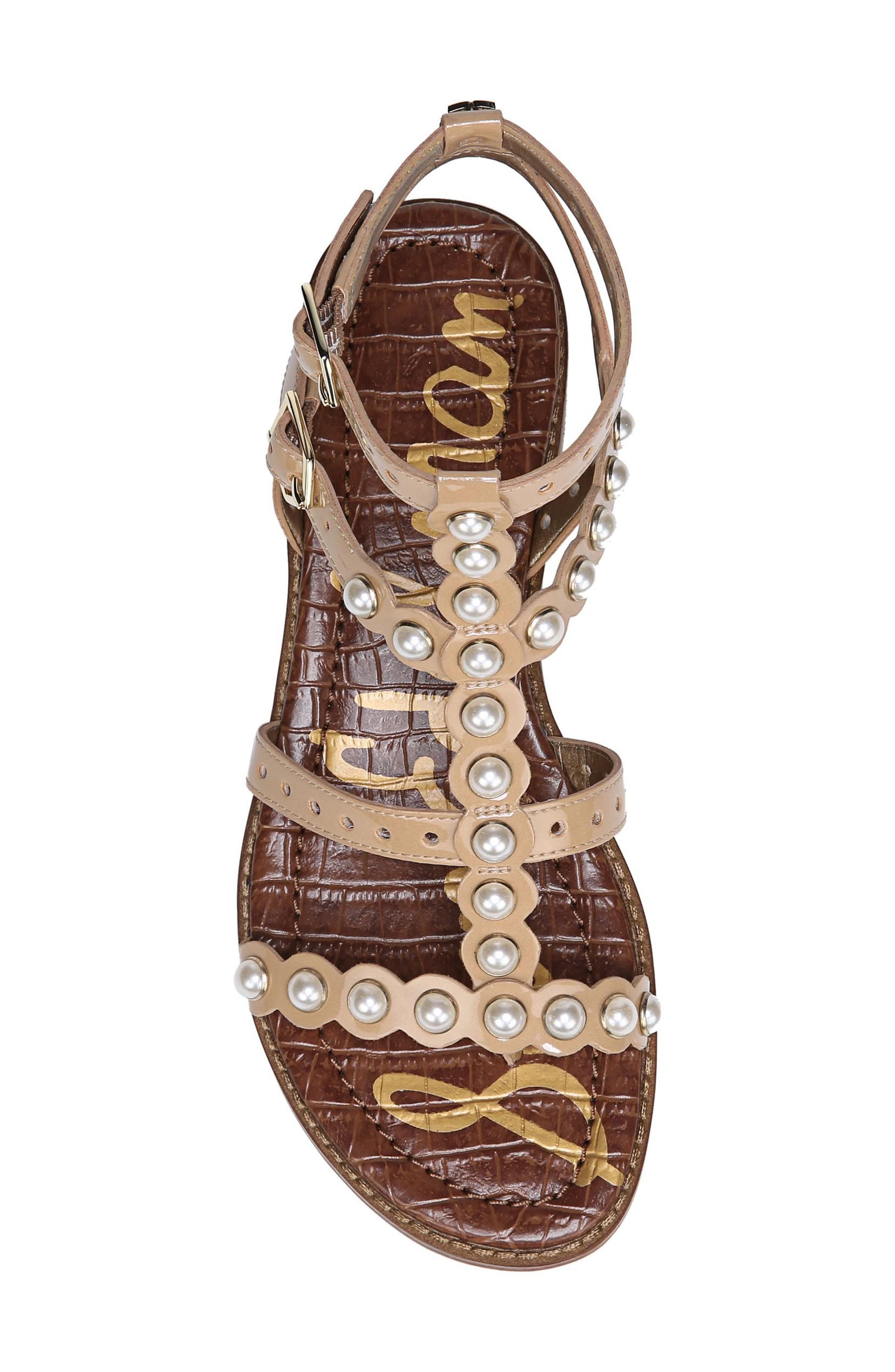 Elisa Studded Gladiator Sandal, Alternate, color, ALMOND PATENT LEATHER