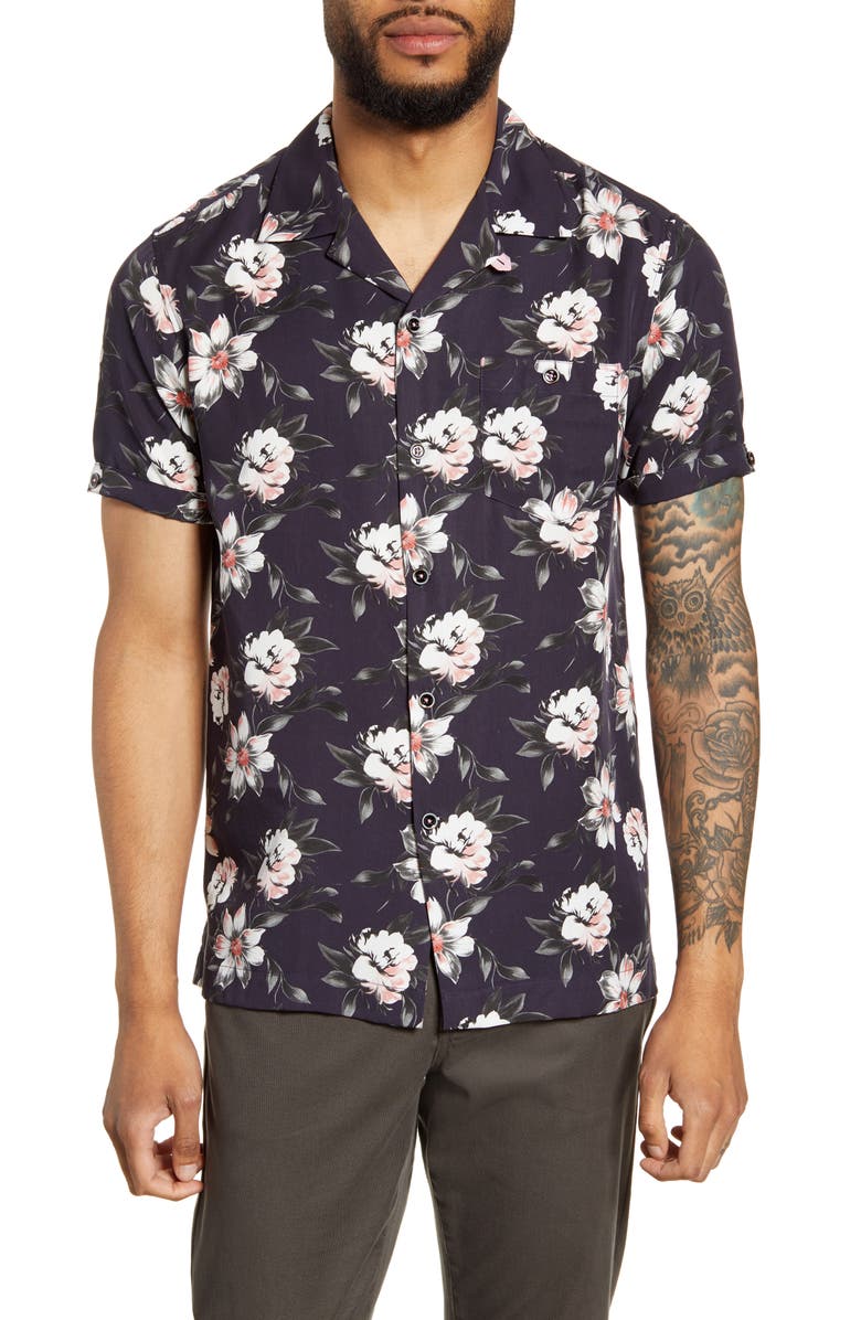 Ted Baker London Philip Slim Fit Floral Short Sleeve Shirt, Main, color, 