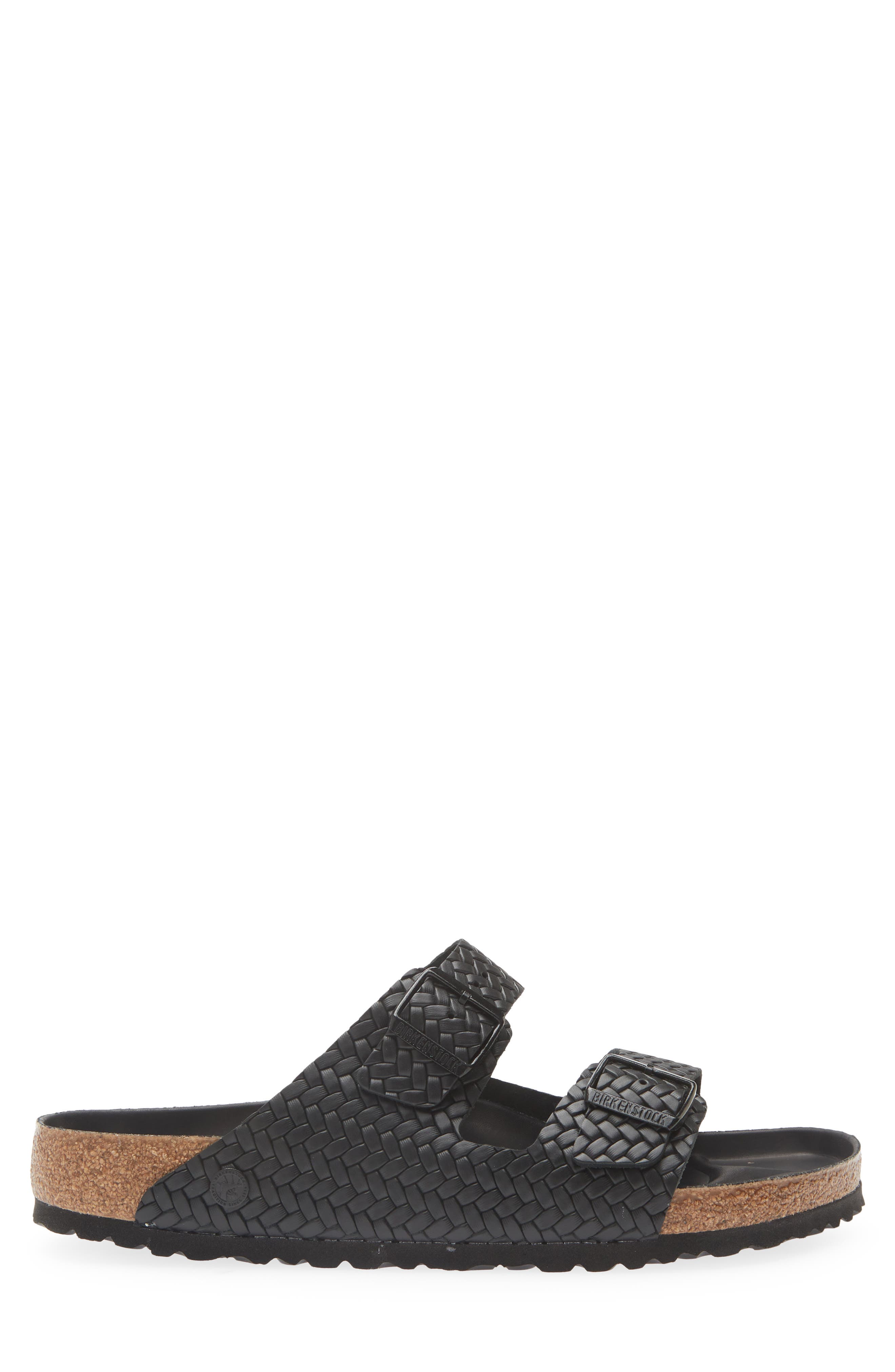 Birkenstock Arizona Woven Embossed Slide Sandal, Alternate, color, Black