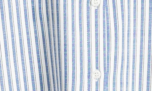 Max Studio Stripe Roll Tab Button-up Utility Shirt In Blue