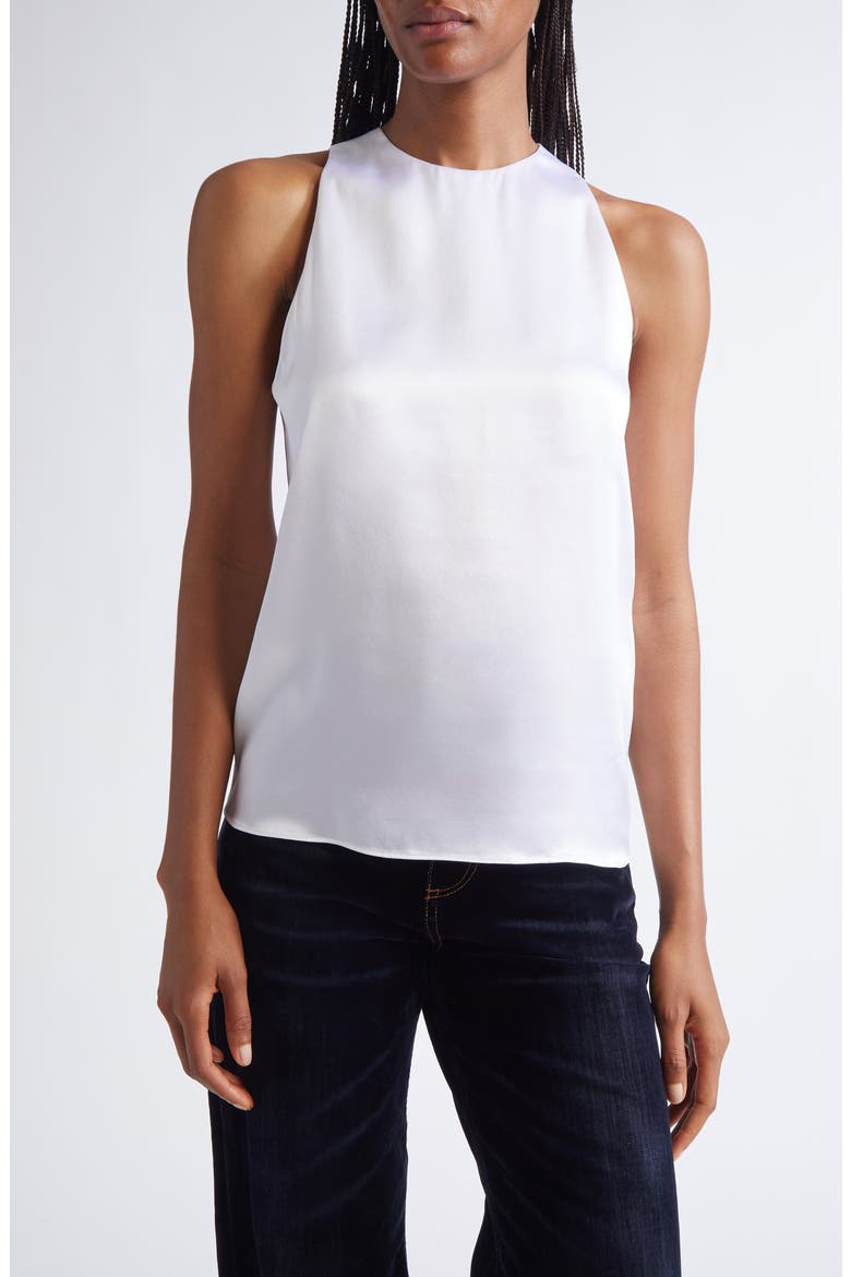 Sleeveless Silk Satin Top, Main, color, 01B WHITE