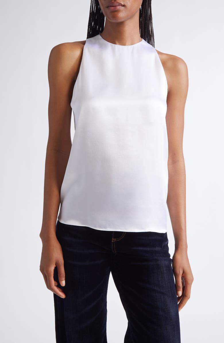 Eleventy Sleeveless Silk Satin Top, Main, color, 01B White