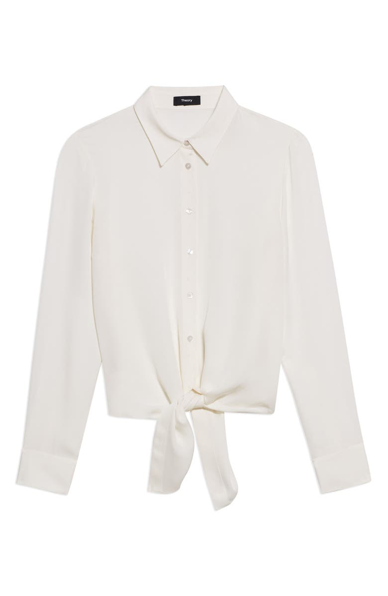Theory Long Sleeve Button-Up Tie Waist Silk Blouse, Alternate, color, 