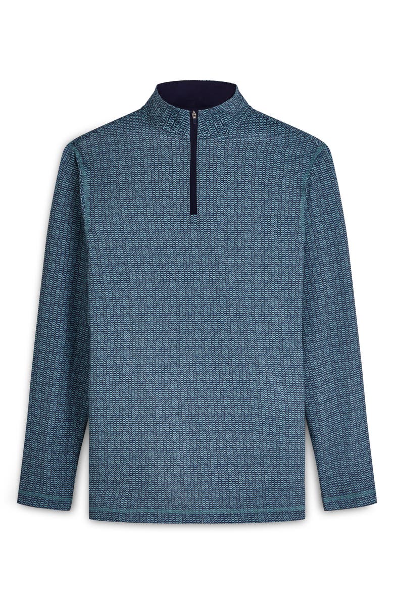 Bugatchi OoohCotton<sup>®</sup> Print Quarter Zip Pullover, Alternate, color, Peacock