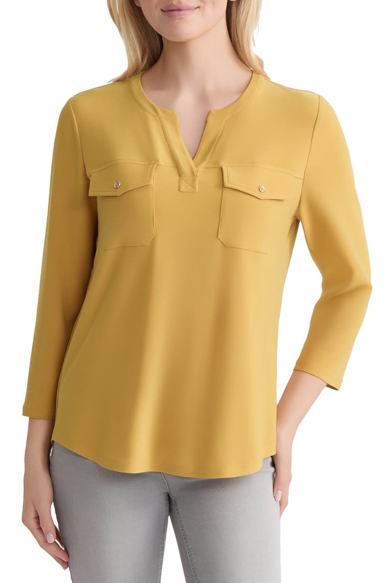 Patch Pocket Crepe Popover Top, Main, color, JONAGOLD