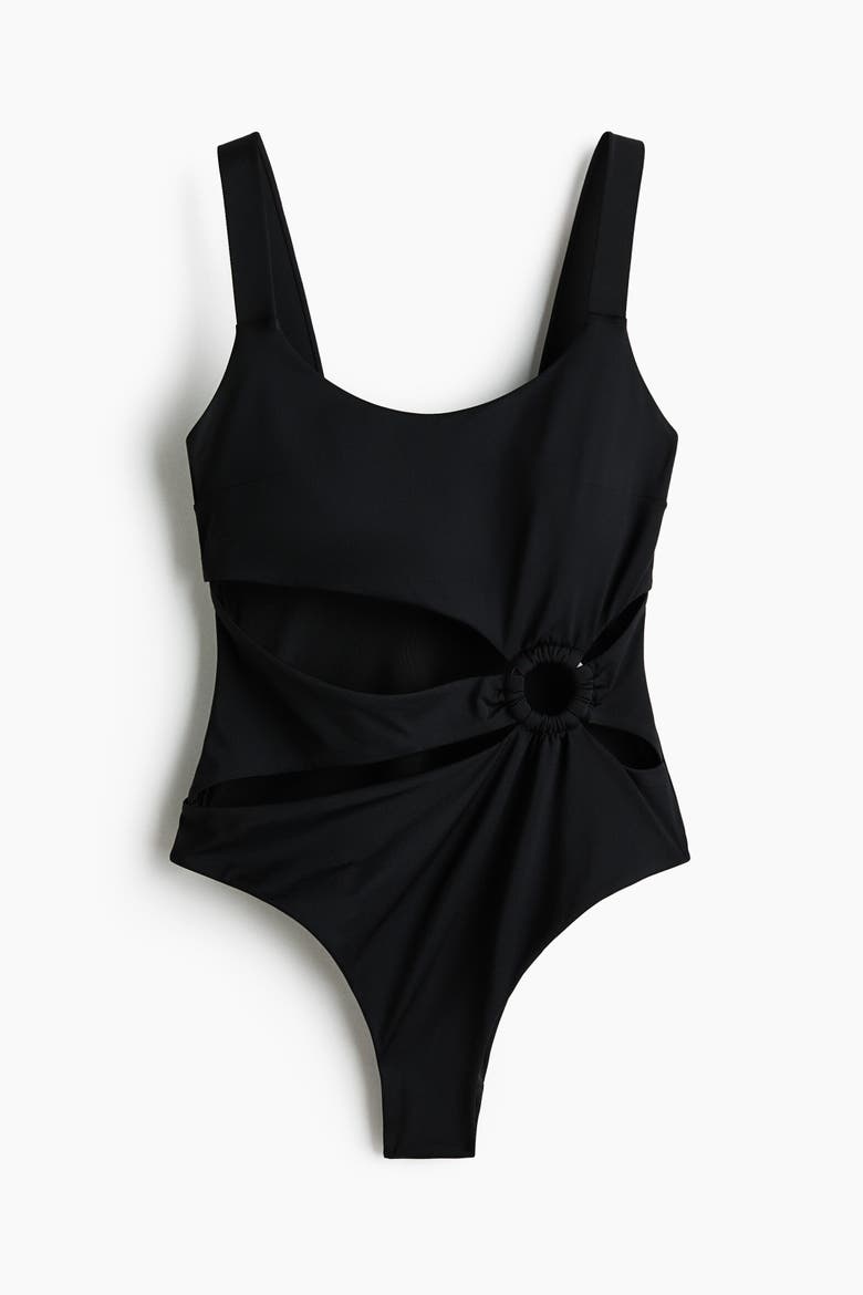 Padded-cup High Leg Swimsuit, Alternate, color, Black