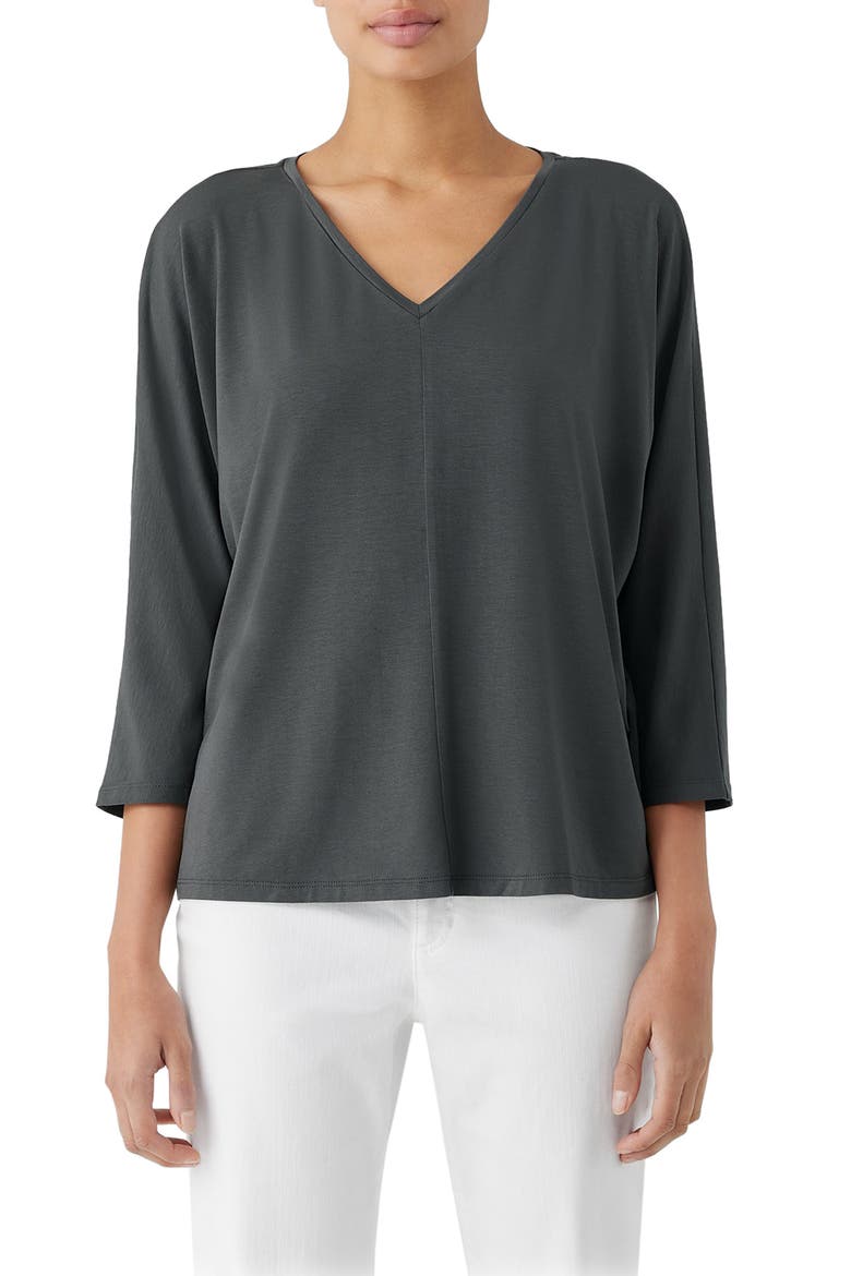 V-Neck Three-Quarter Sleeve Top, Main, color, GROVE