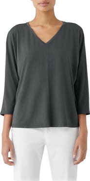 Eileen Fisher V-Neck Three-Quarter Sleeve Top