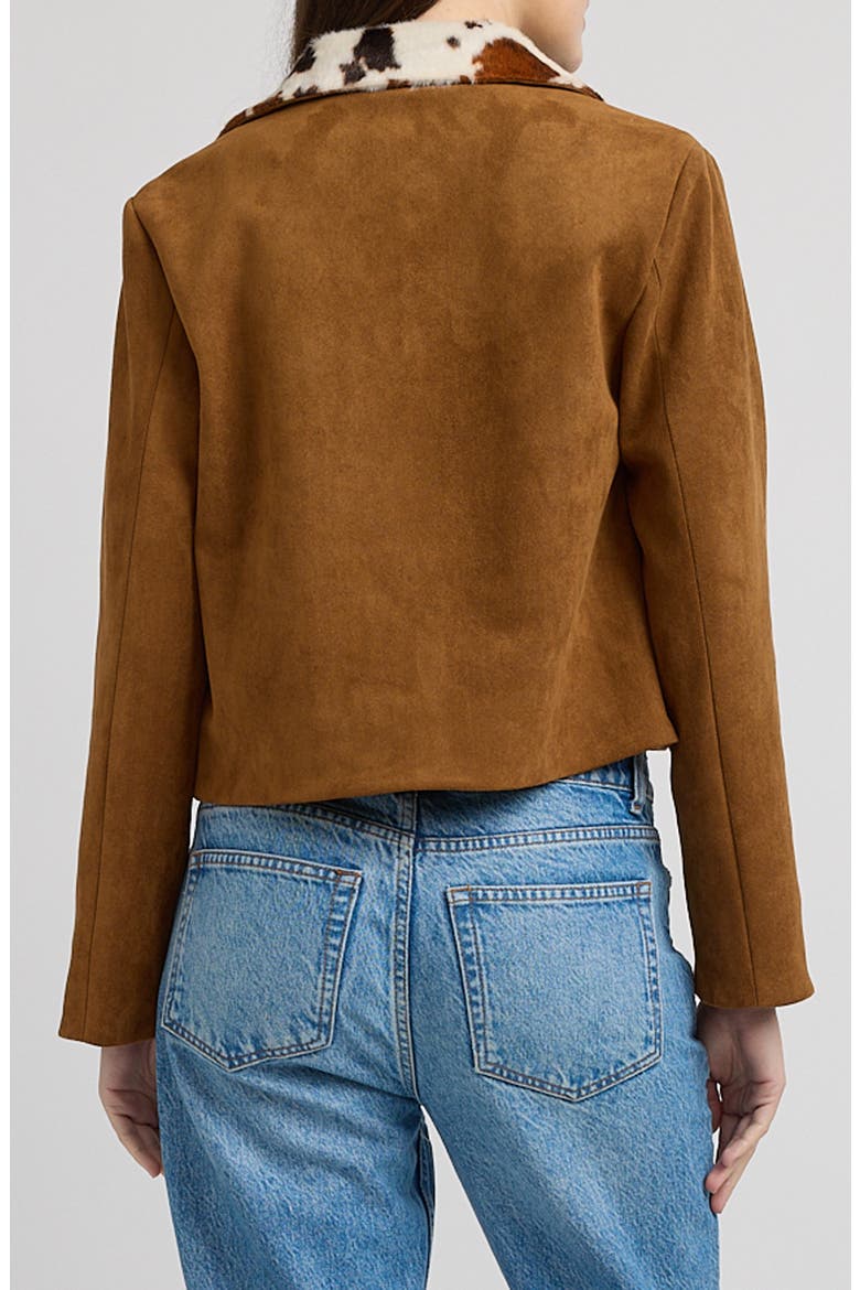 Yumi Faux Suede Jacket with Faux Fur Collar, Alternate, color, BROWN MULTI