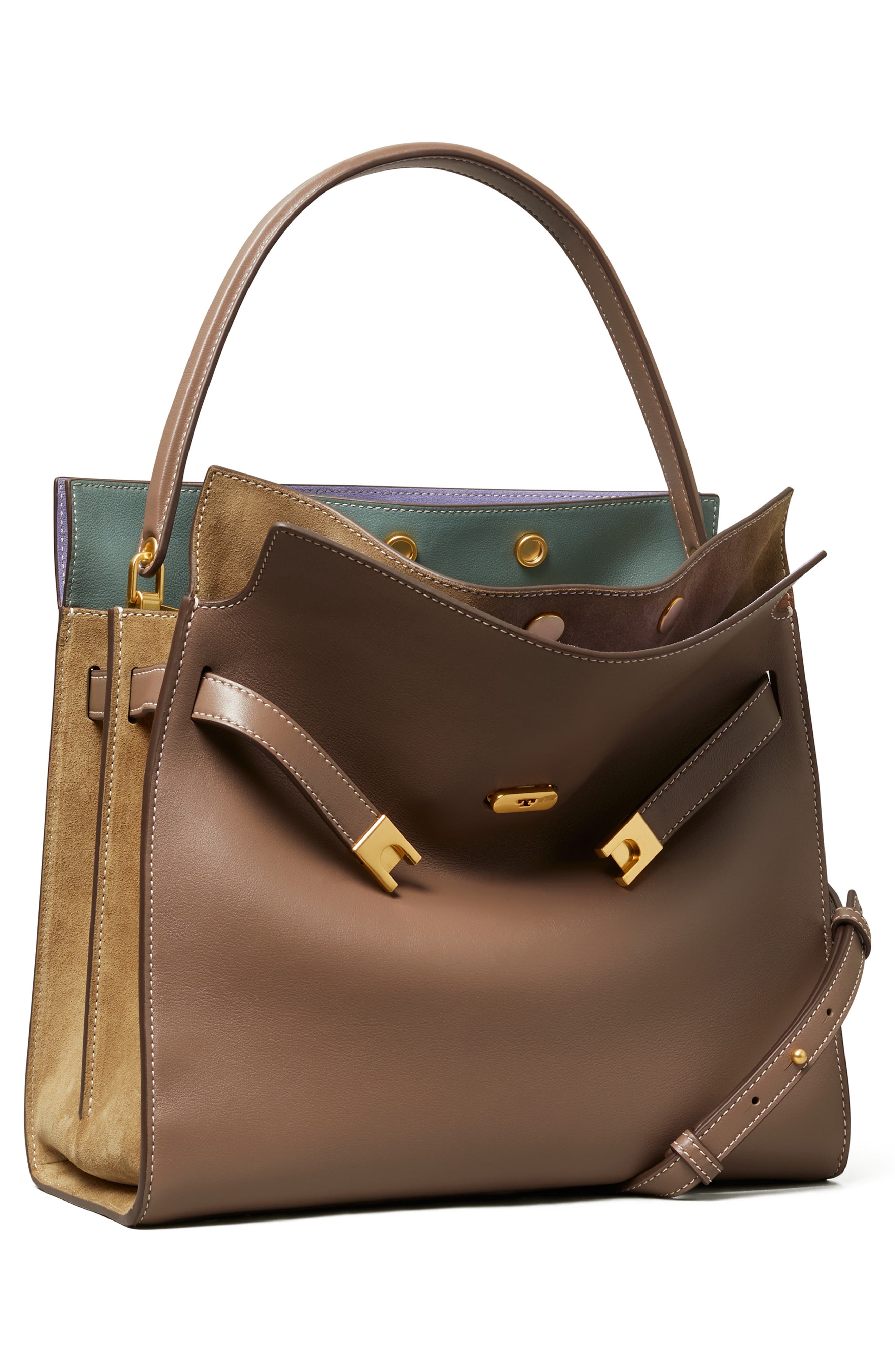 Tory Burch Lee Radziwill Leather Double Bag, Alternate, color, 