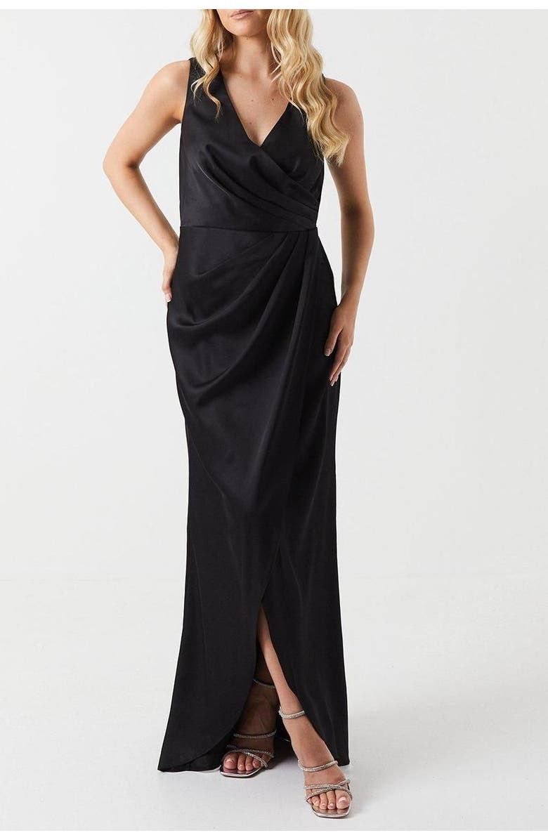 Coast Ruched Satin Bridesmaid Dress, Alternate, color, Black