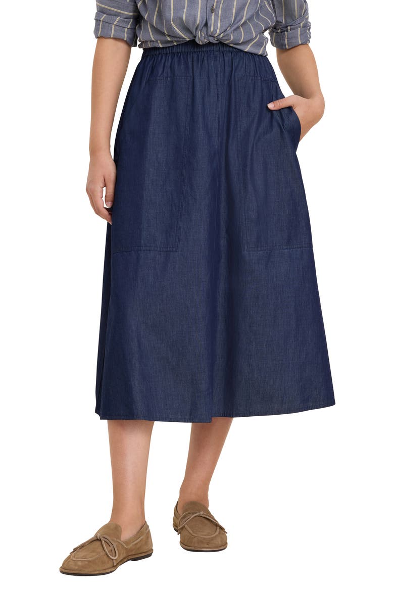 Drapey Denim Cargo Skirt, Main, color, DARK WASH