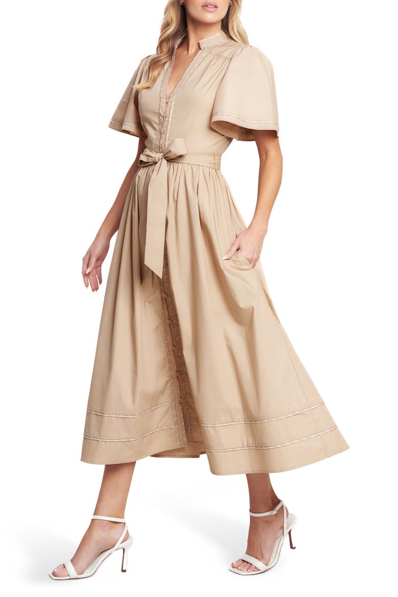 SOLID MIDI DRESS, Alternate, color, TAUPE