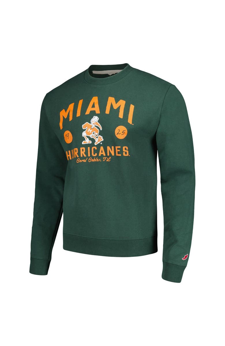 LEAGUE COLLEGIATE WEAR Men's League Collegiate Wear Green Miami Hurricanes Bendy Arch Essential Pullover Sweatshirt, Alternate, color, Green