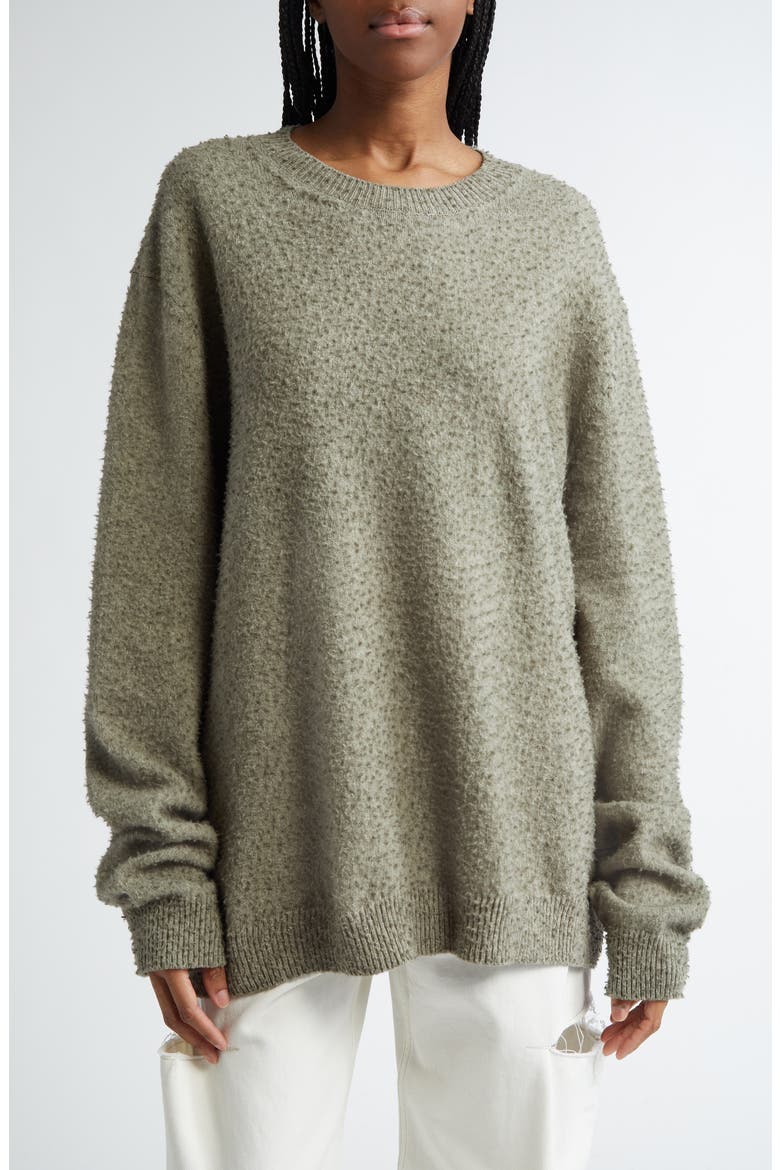 Pilled Wool & Cotton Crewneck Sweater, Main, color, SAGE GREEN