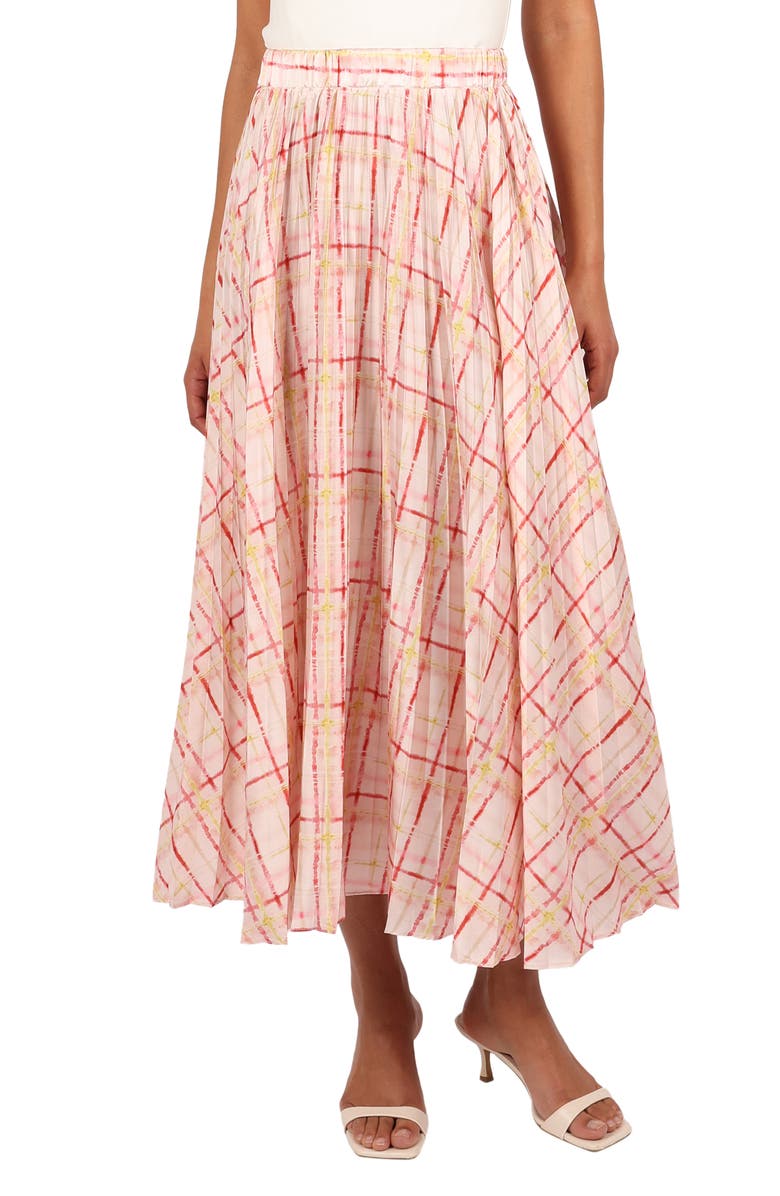 Petal & Pup Polina Pleated Maxi Skirt, Main, color, Sunset Check