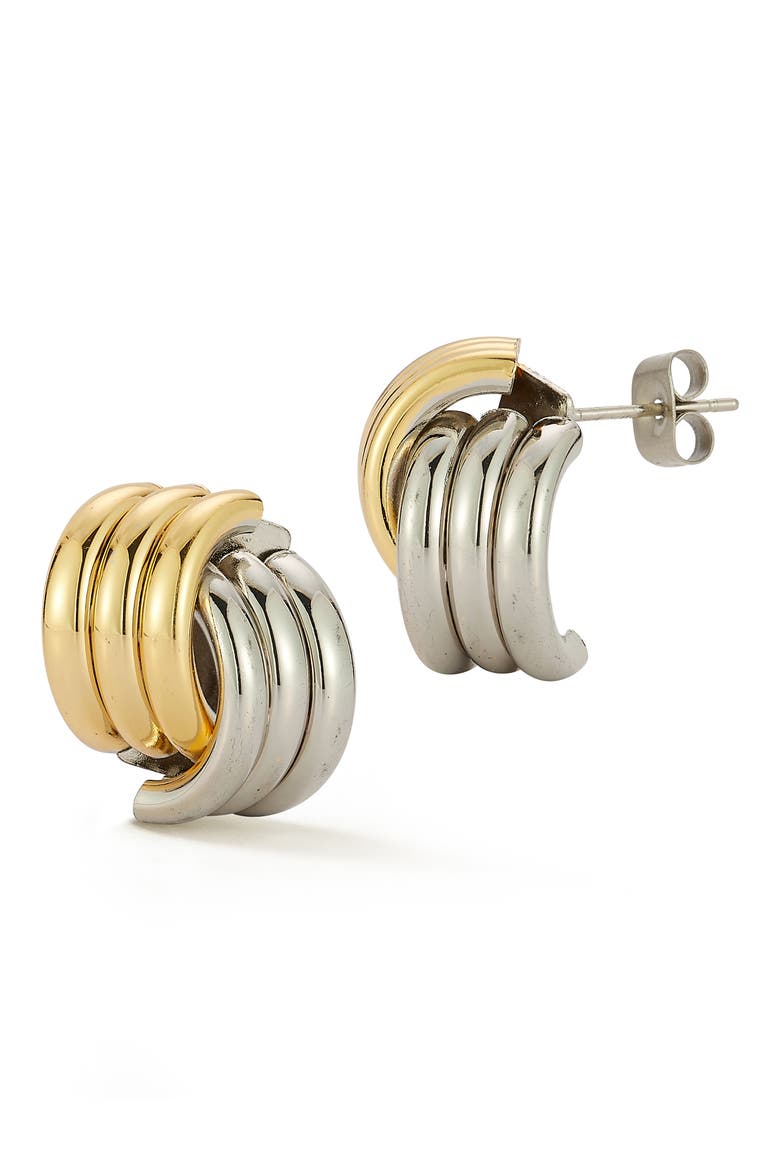 Two Tone Love Knot Stud Earrings, Main, color, GOLD