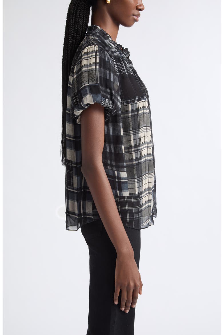 Lacey Puff Sleeve Top, Alternate, color, BLACK PLAID