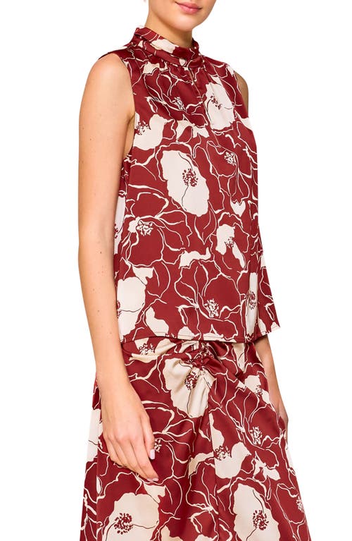 Melloday Floral Sleeveless Satin Top In Rust Stone Floral