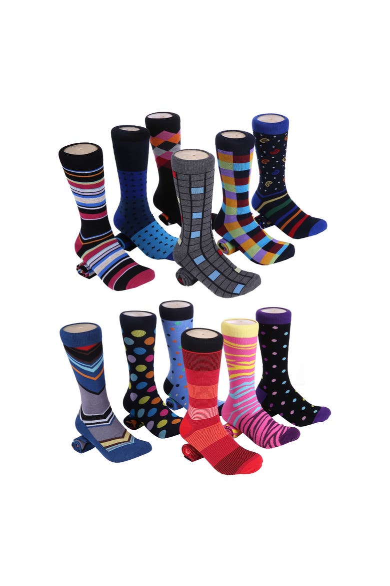 Fashion Patterned Cotton Blend Dress Socks 12-Pack Gift Set, Alternate, color, Cool Collection