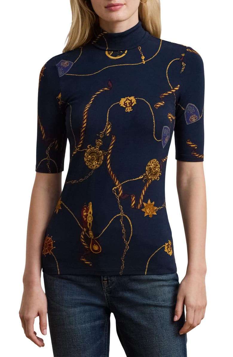Lauren Ralph Lauren Stretch Jersey Turtleneck Top, Main, color, 