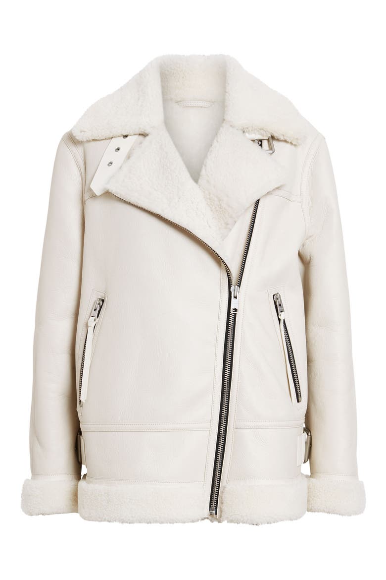 Sola Leather & Genuine Shearling Jacket, Alternate, color, WHITE