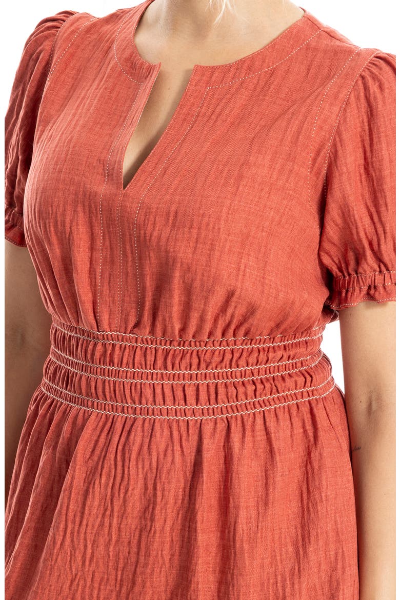 Puff Sleeve Fit & Flare Dress, Alternate, color, HEATHER WASHED RED