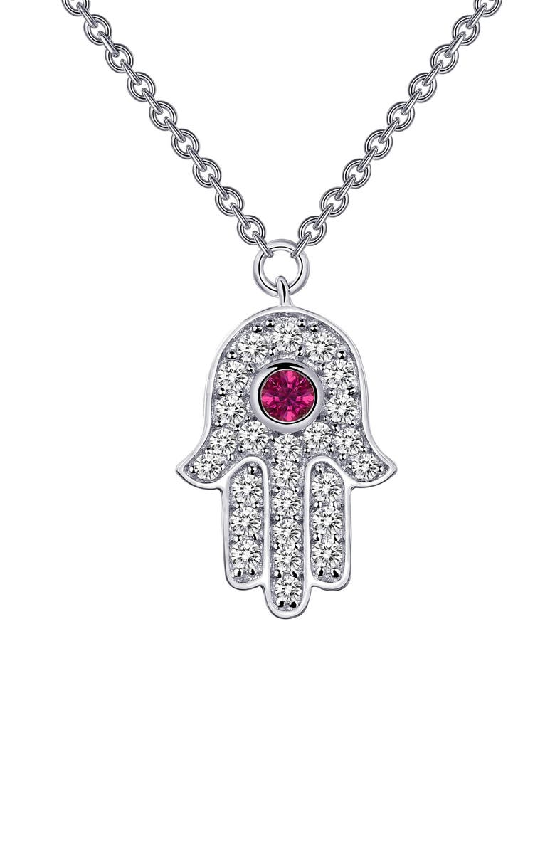Lafonn Simulated Diamond Hamsa Pendant Necklace, Main, color,
