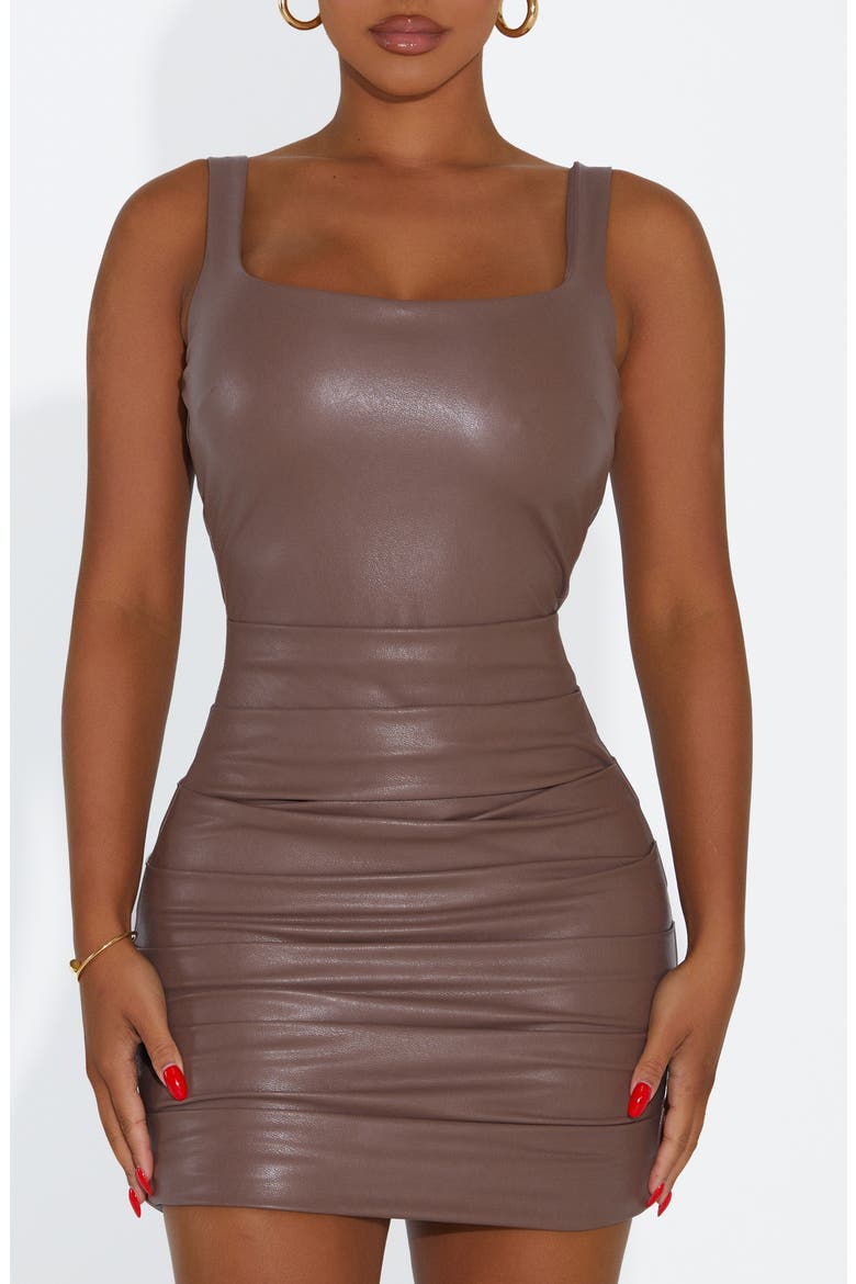 Can't Faux-Get Me Faux Leather Minidress, Alternate, color, TAUPE