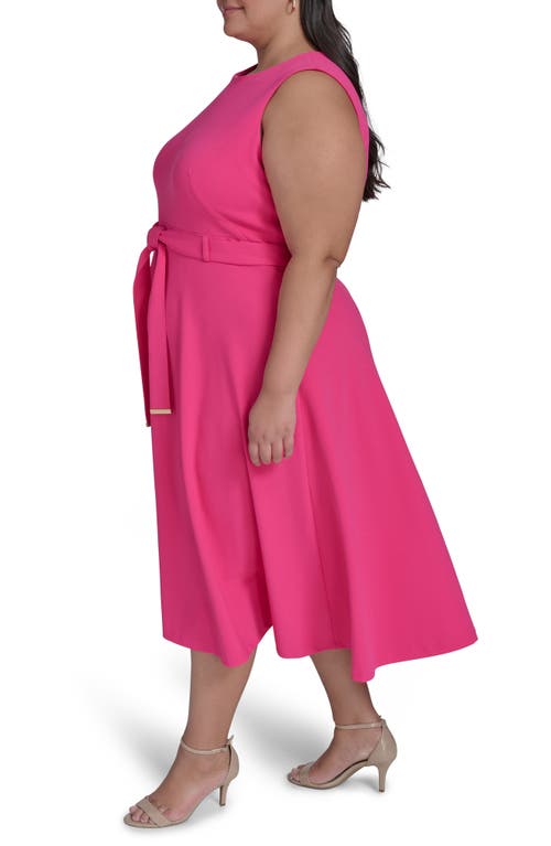 Shop Calvin Klein Tie Scuba Crepe Midi Dress In Hibiscus