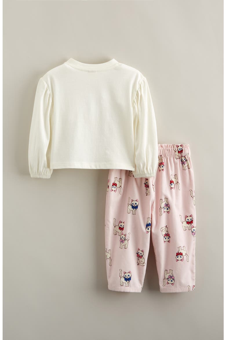 Cotton Graphic Bubble T-Shirt & Pants Set, Alternate, color, IVORY KITTEN- PINK BOW KITTENS