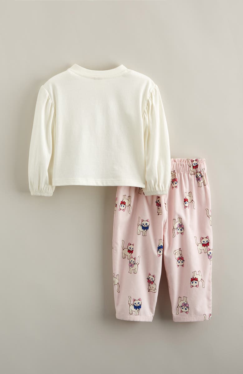 Tucker + Tate Cotton Graphic Bubble T-Shirt & Pants Set, Alternate, color, Ivory Kitten- Pink Bow Kittens