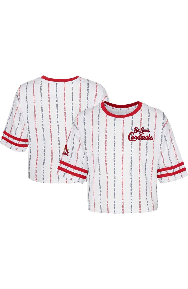 Outerstuff Girls Youth White St. Louis Cardinals Ball Striped T-Shirt, Main, color, 
