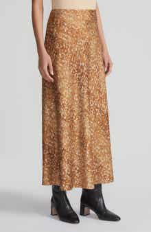 Lafayette 148 New York Floating Leaves Stretch Silk Satin Maxi Skirt