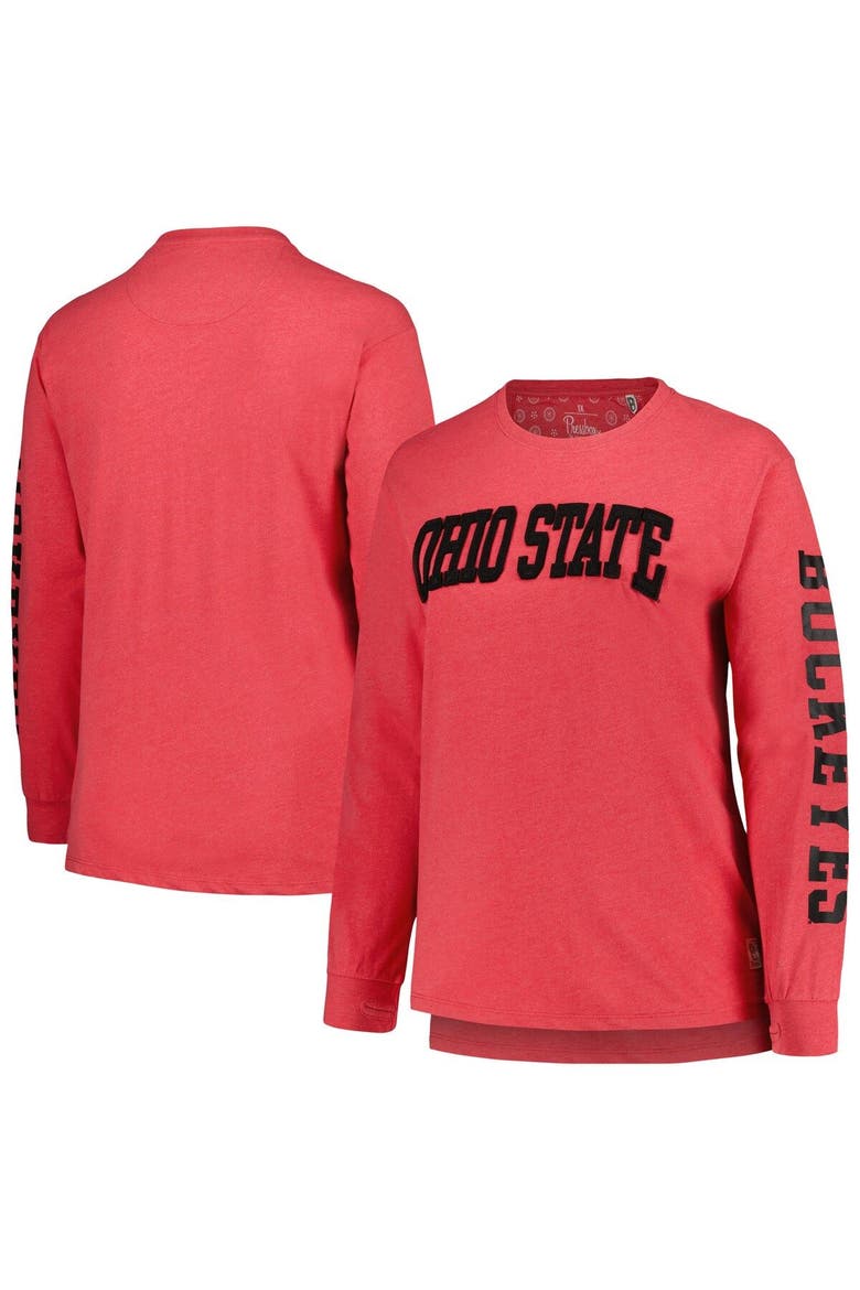 Women's Pressbox Scarlet Ohio State Buckeyes Plus Size 2-Hit Canyon Long Sleeve T-Shirt, Main, color, Scarlet