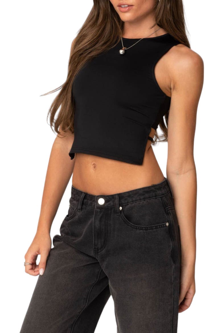 Jen Cutout Back Crop Tank, Alternate, color, BLACK