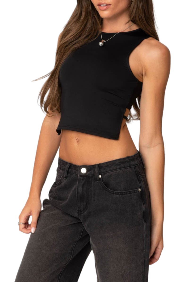 EDIKTED Jen Cutout Back Crop Tank, Alternate, color, Black