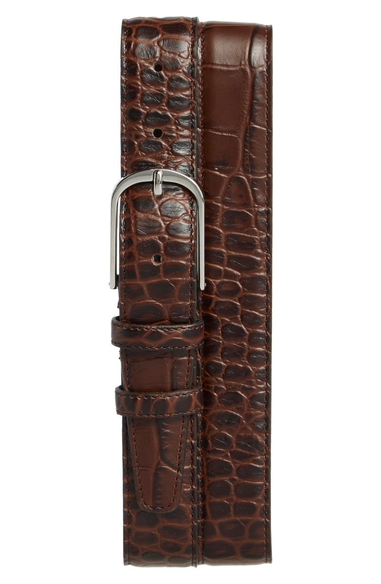 Nordstrom Milo Croc Embossed Leather Belt, Main, color, Bitter Chocolate
