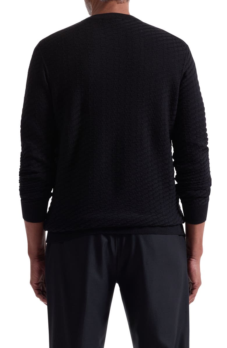 Bugatchi Pyramid Stitch Merino Wool & Silk Crewneck Sweater, Alternate, color, Black