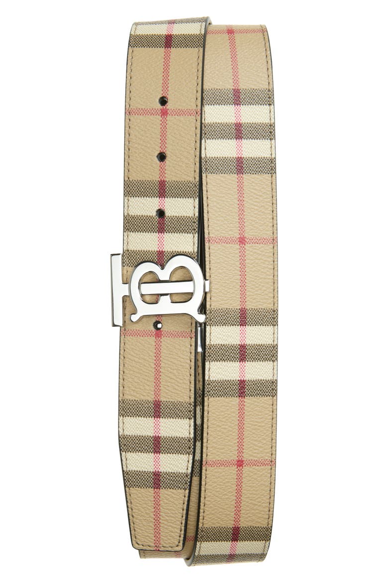 TB Check Reversible Belt, Main, color, ARCHIVE BEIGE/ SILVER