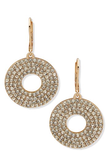 Karl Lagerfeld Crystal Circle Drop Earrings In Gold