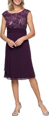 Alex Evenings Embroidered Bodice Chiffon Cocktail Dress