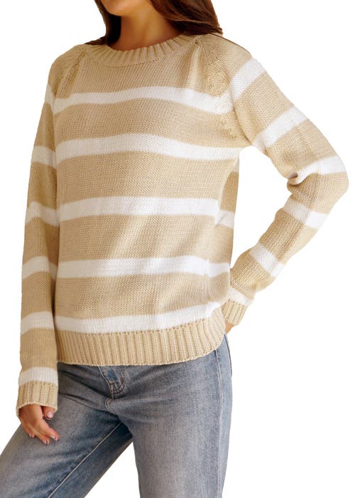 Paneros Clothing Sloane Stripe Cotton Crewneck Sweater In Sand Dune Stripe