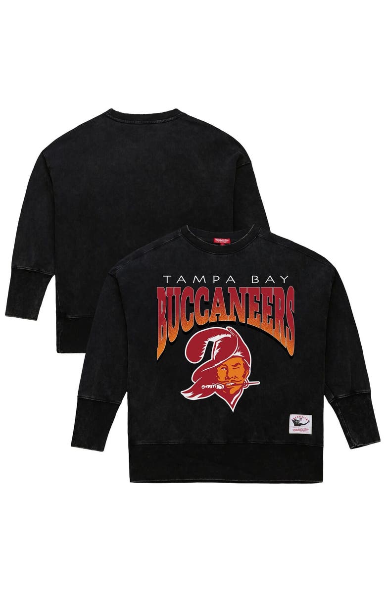 Mitchell & Ness Women's Mitchell & Ness Black Tampa Bay Buccaneers Delineate Mineral Wash Crewneck Sweatshirt, Main, color, Black
