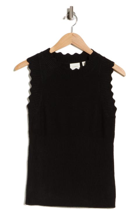 Scallop Trim Sleeveless Sweater