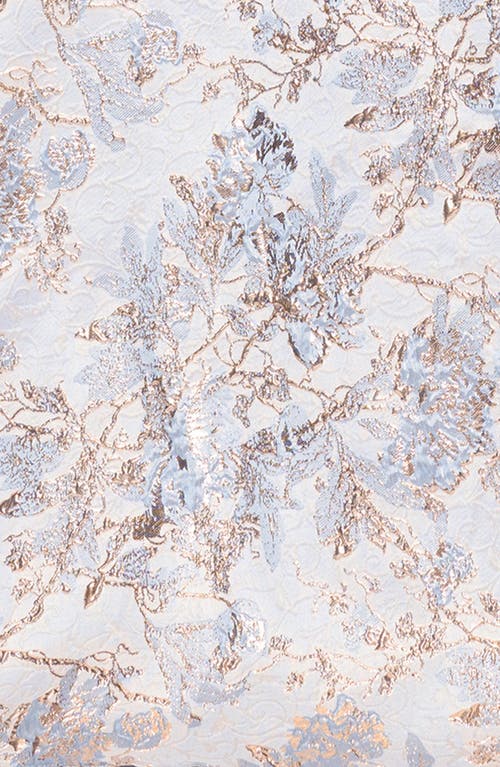 Xscape Evenings Metallic Floral Brocade Off The Shoulder Ball Gown In Blue/gold