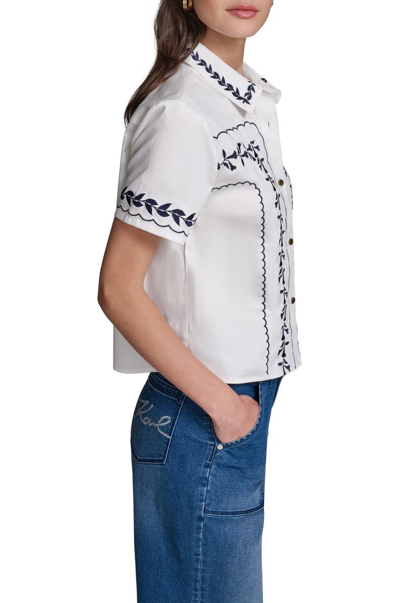 KARL LAGERFELD PARIS <p>Embroidered Button-Up Shirt</p>, Alternate, color, Soft White